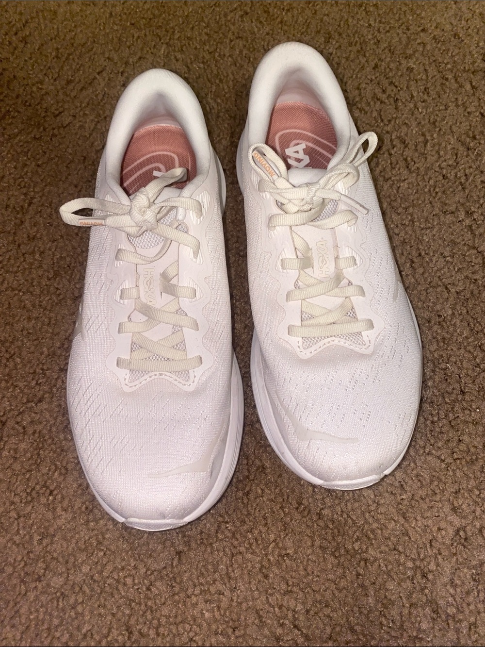 Hoka White Running Sneakers with Pink Insole Accent